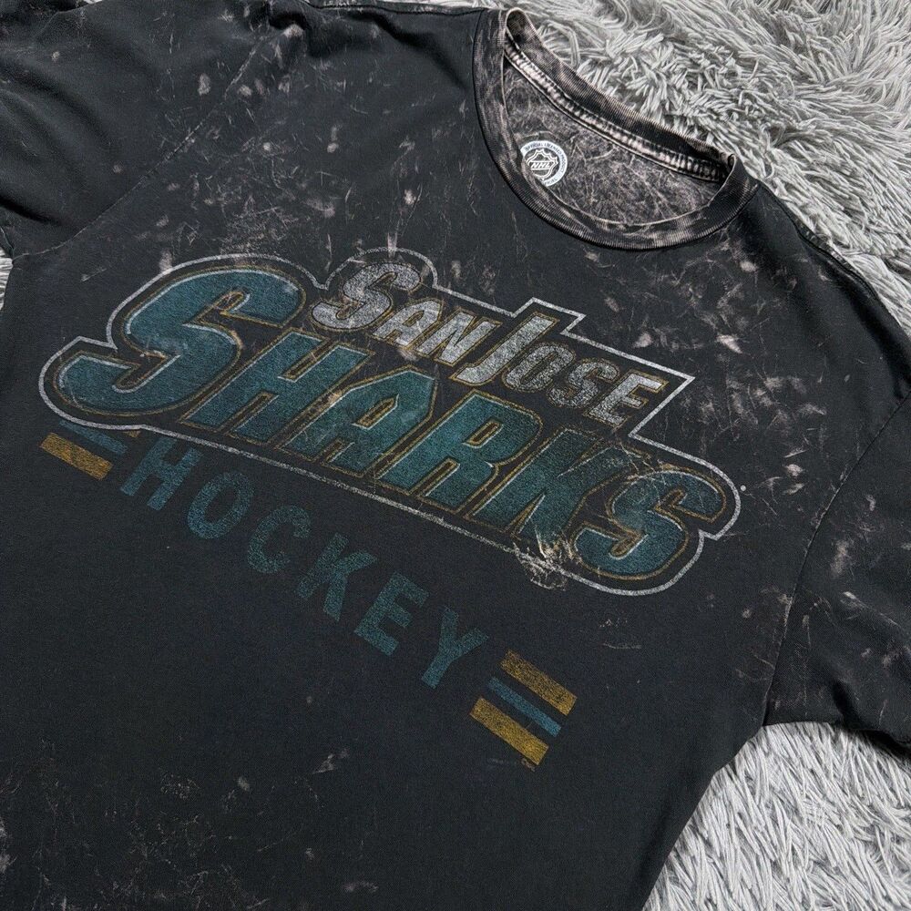 NHL Shirt Medium Black White San Jose Sharks Hockey Ice Tie Dye Pullover Mens